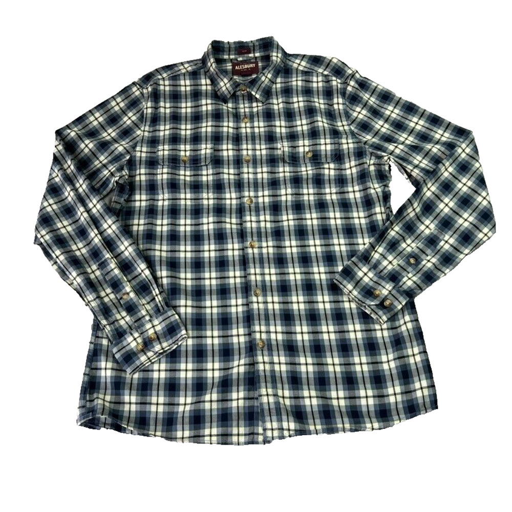 Alesbury Shirt Mens Large Tall Long Sleeve Button Down Blue Plaid Casual
